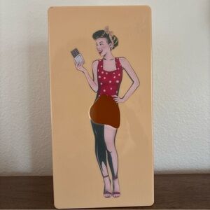 Retro Peachy Yellow Pinup Tissue Box With Woman Eating Chocolate